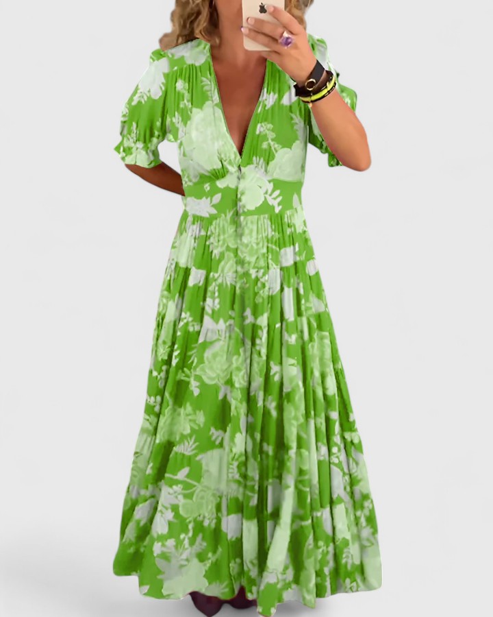 Bethany | Elegant Floral V-neck Dress