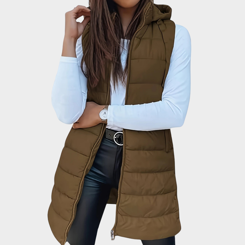 Phoebe | Sleeveless Hooded Long Puffer Vest