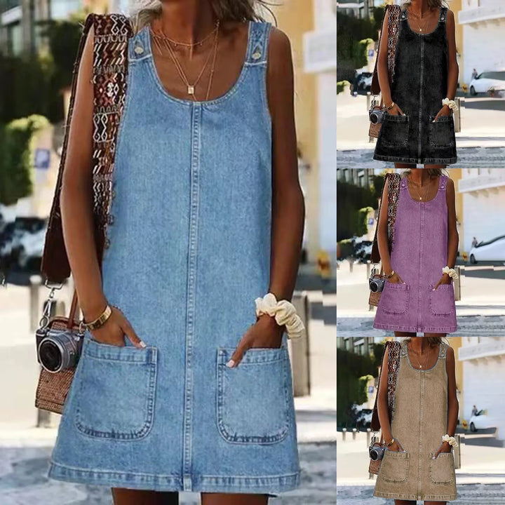 THEA | SLEEVELESS DENIM MINI DRESS
