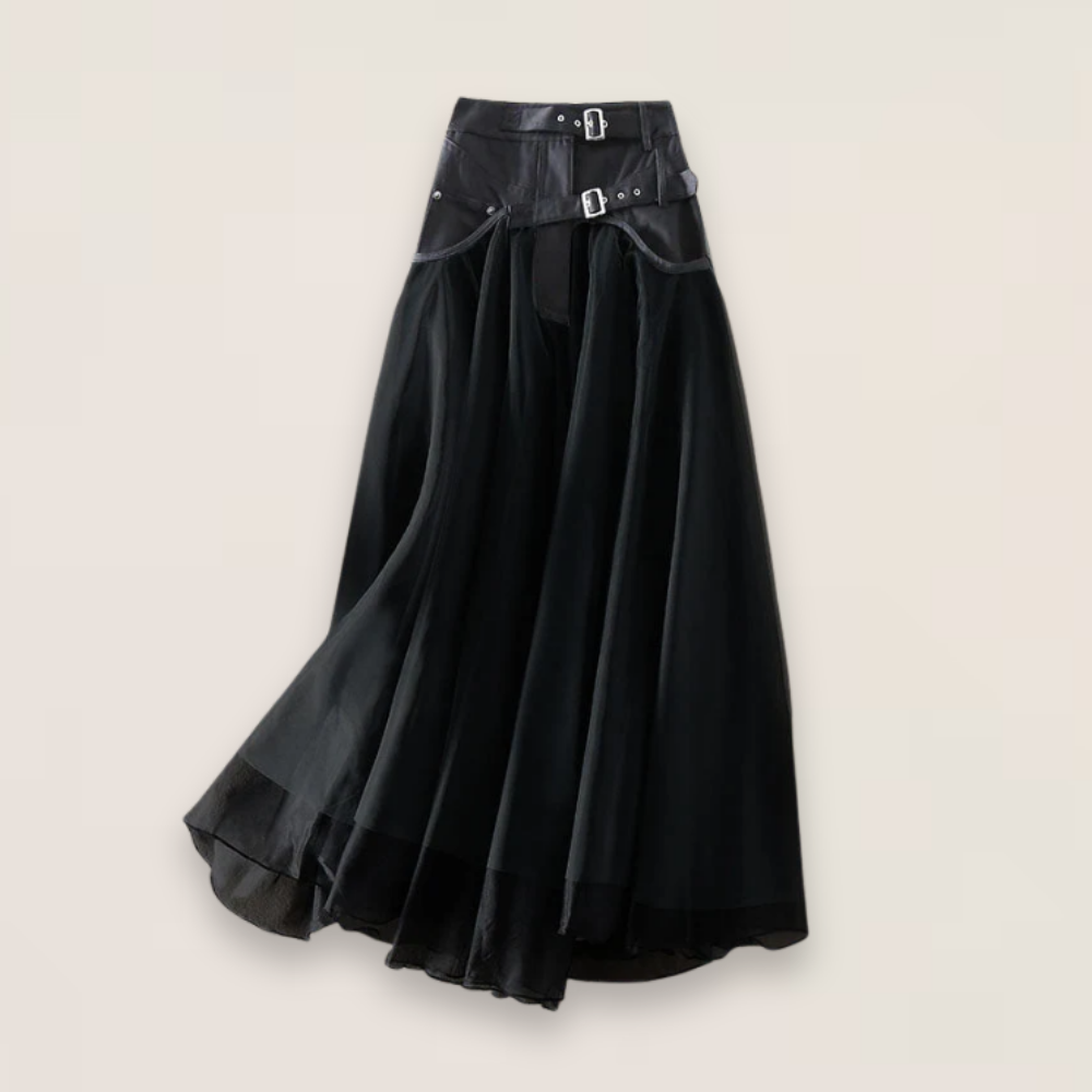 Anissa | Patchwork Tulle Layered Maxi Skirt with Fitted Waist Belts
