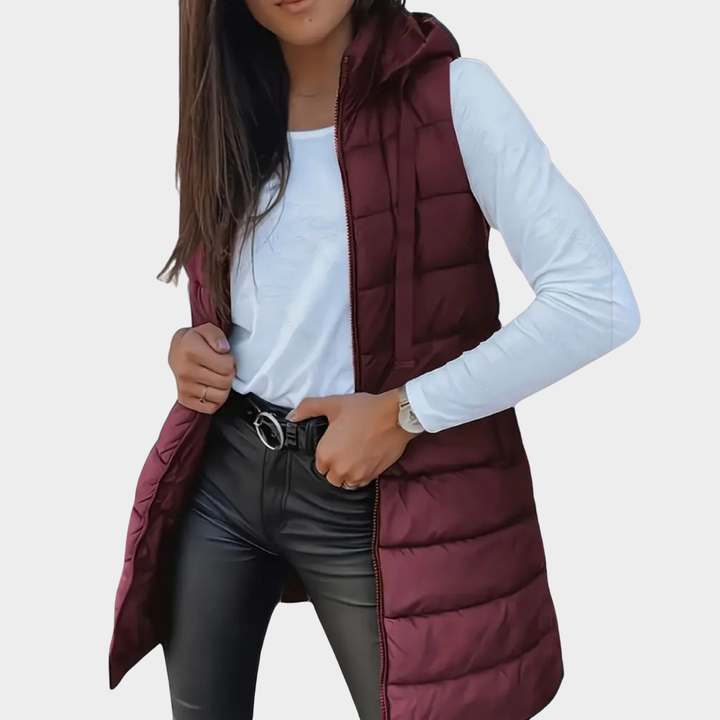 Phoebe | Sleeveless Hooded Long Puffer Vest