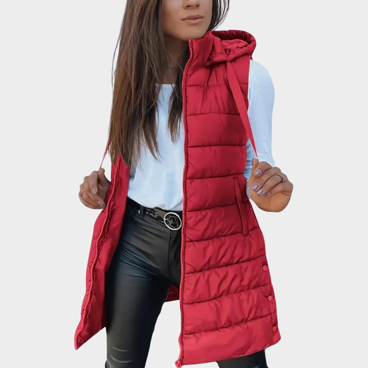 Phoebe | Sleeveless Hooded Long Puffer Vest