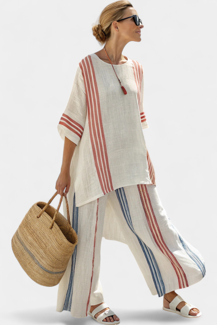 TARA | LOOSE STRIPED BLOUSE AND PANTS TWO-PIECE SET