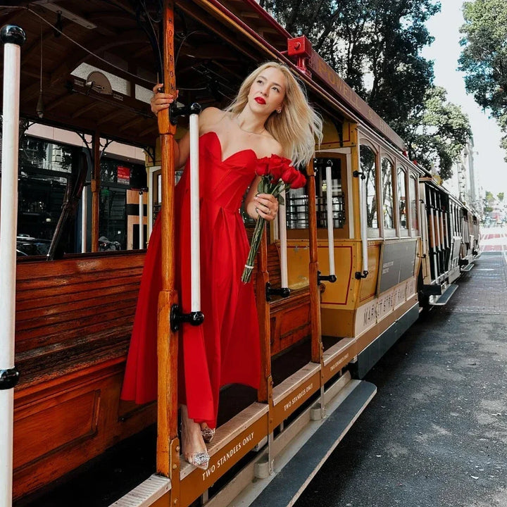 Rafaela - Sleek Strapless Pleated Midi Dress