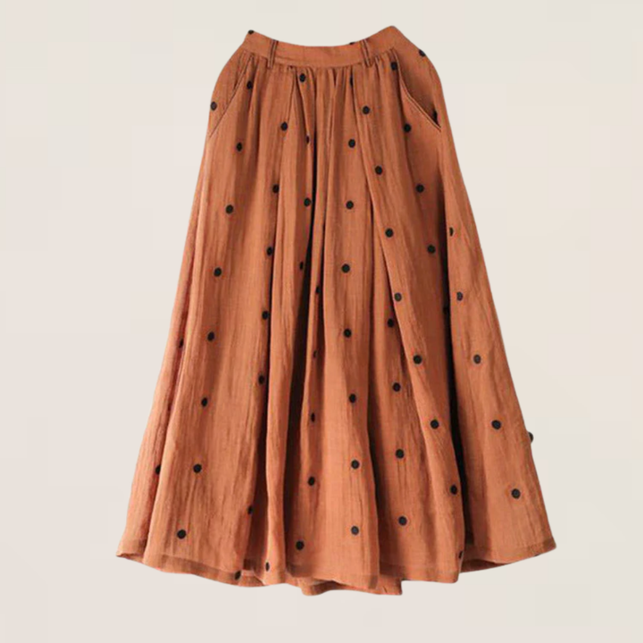 June | Retro Coffee Dot Print Skirt with Pockets