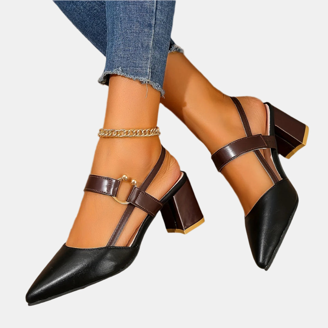 Quenara | Two-Tone Buckle Slingbacks