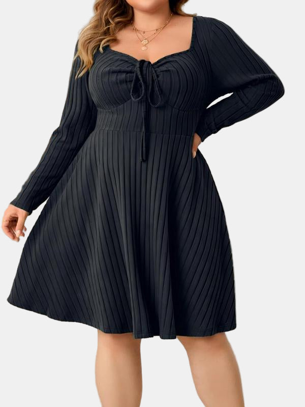 Charmagne | Ribbed Sweetheart Neck Fall Dress