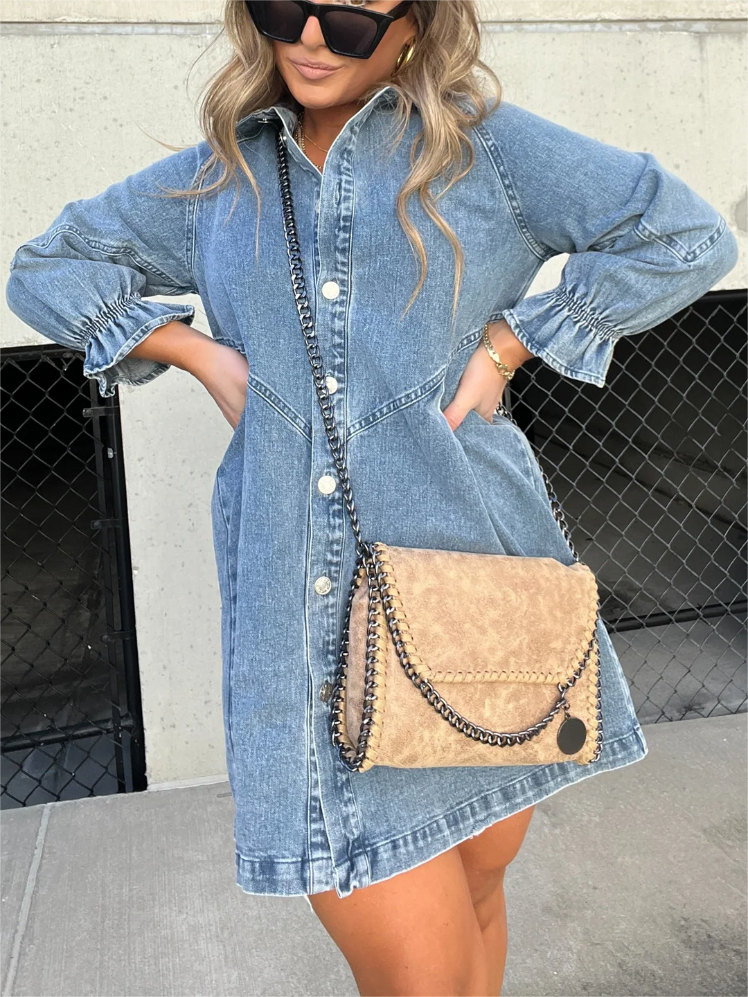 Altheira | Chic Turn-Down Collar Denim Midi Dress