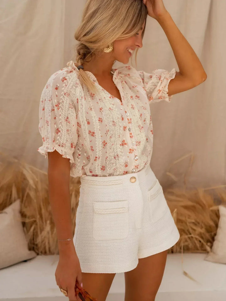 Elina | Ruffled Summer Floral Blouse