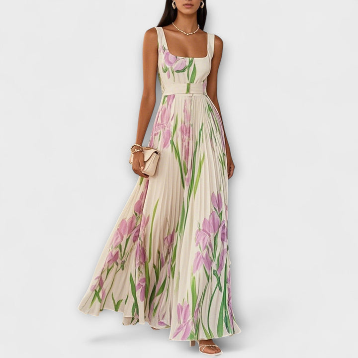 Leora | Empire‑waist pleated maxi dress