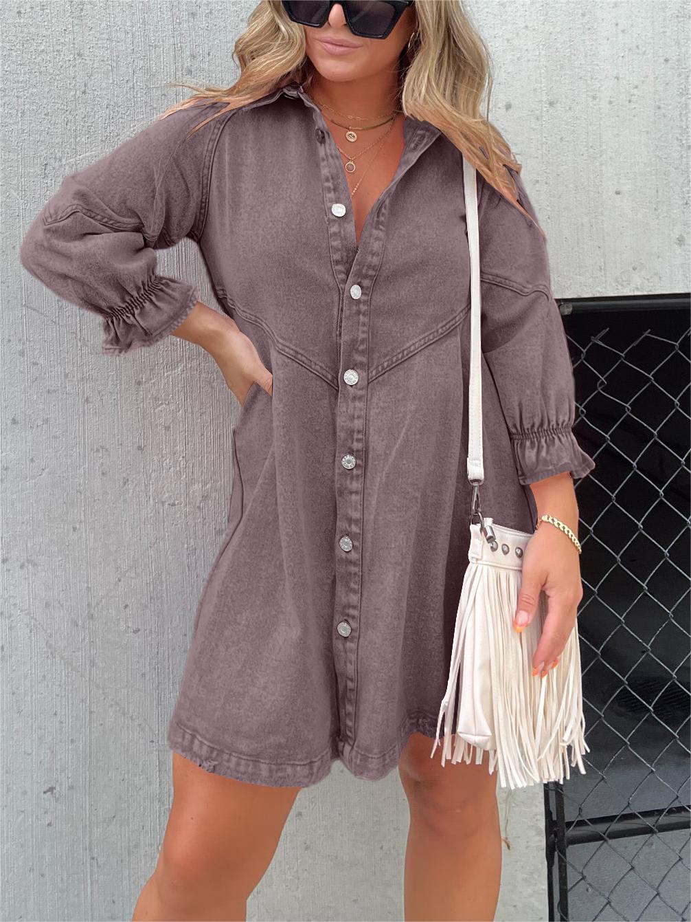 Altheira | Chic Turn-Down Collar Denim Midi Dress