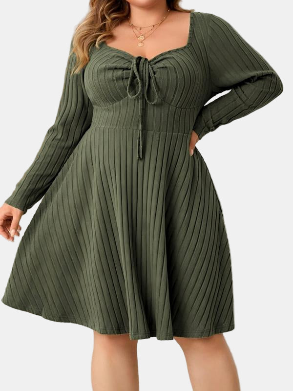 Charmagne | Ribbed Sweetheart Neck Fall Dress