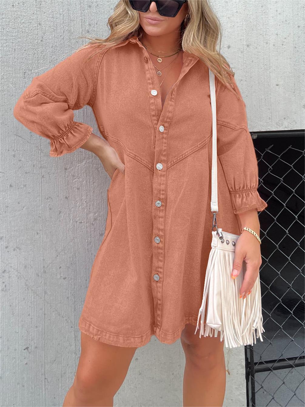 Altheira | Chic Turn-Down Collar Denim Midi Dress