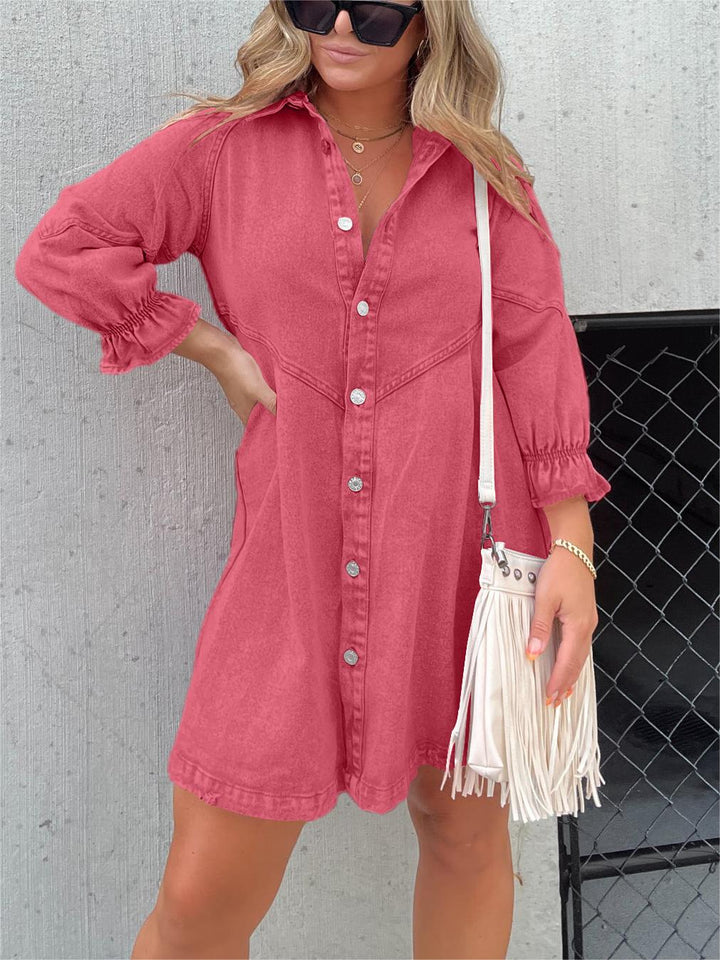Altheira | Chic Turn-Down Collar Denim Midi Dress