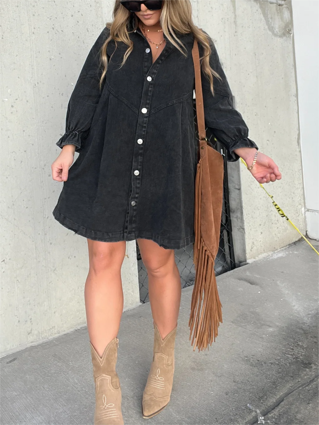 Altheira | Chic Turn-Down Collar Denim Midi Dress